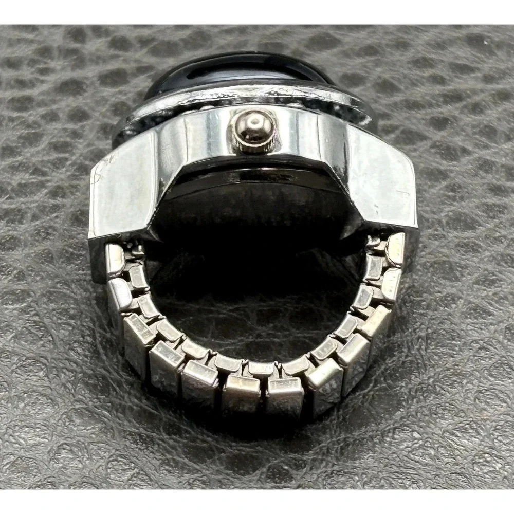 Bozhi Black Oval Resin Cabochon Watch Ring Adjustable Band NEEDS BATTERY